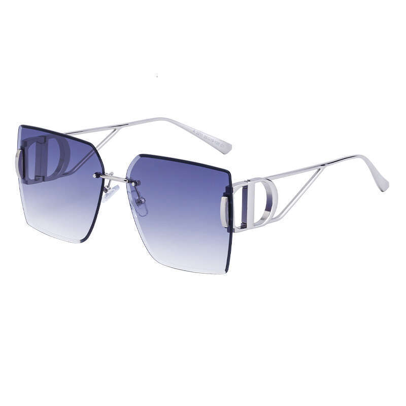 New European And American Fashion Diamond Cut Edge Rimless For Women Trendy Hollow Temple Large Frame Sunglasses Women's Glasses