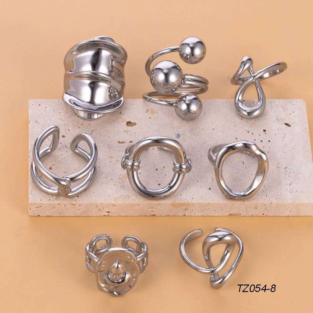 CARLIDANA Stainless Silver Color Irregular Circle Finger Rings Titanium Steel Personalized Geometric Open Ring Women H260312