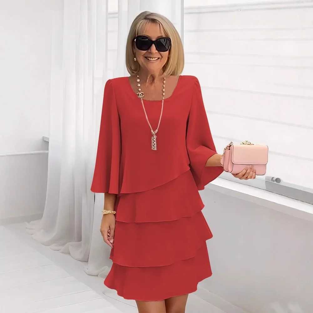 Womens Tiered Ruffle Bell Sleeve Shift Dress Square Neck Flowy Casual Gown for Elegant Daily Wear and Social Events T260314