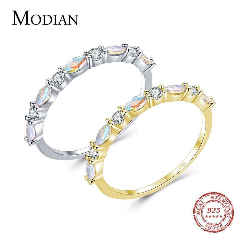 MODIAN New 925 Sterling Silver Shiny Moonstone Stackable Rings Simple Charm Finger Ring for Women Minimalist Female Fine Jewelry H260312