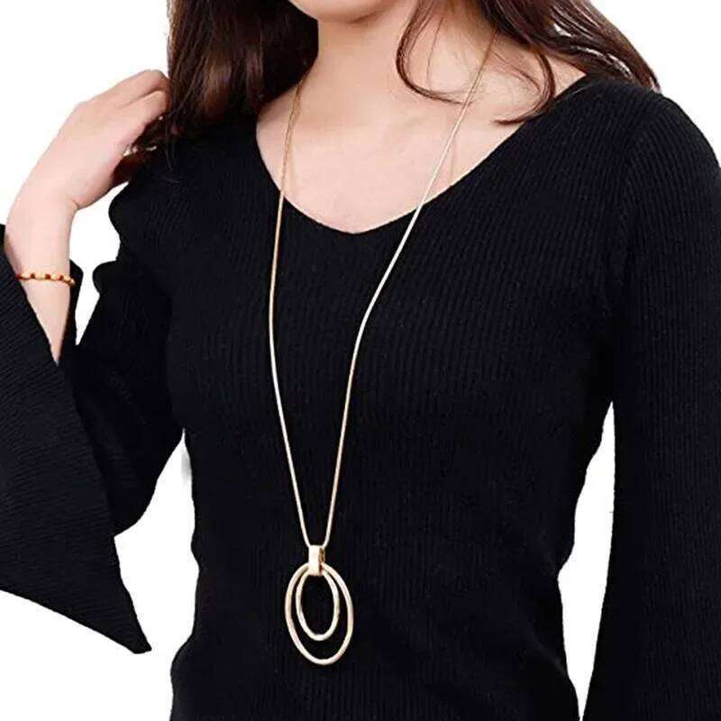New Large Double Circle Pendant Necklace Fashion Simple Sweater Chain H260312