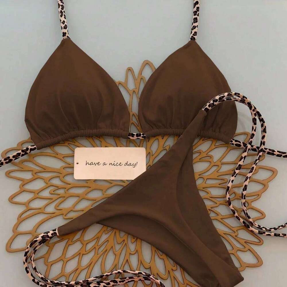 Sexy Bikini Women's Swimsuit Strap Halter Neck Triangle Cup Beachwear Pure Color Cheeky Two Piece Swimsuits Bathing Swimwear 26H0313