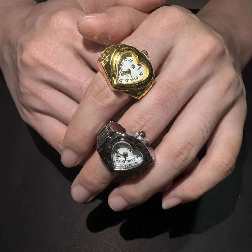 Fashion Heart Shaped Real Rings for Women Men Gold Silver Color Stainless Steel Case Quartz Movement Battery Clock H260312