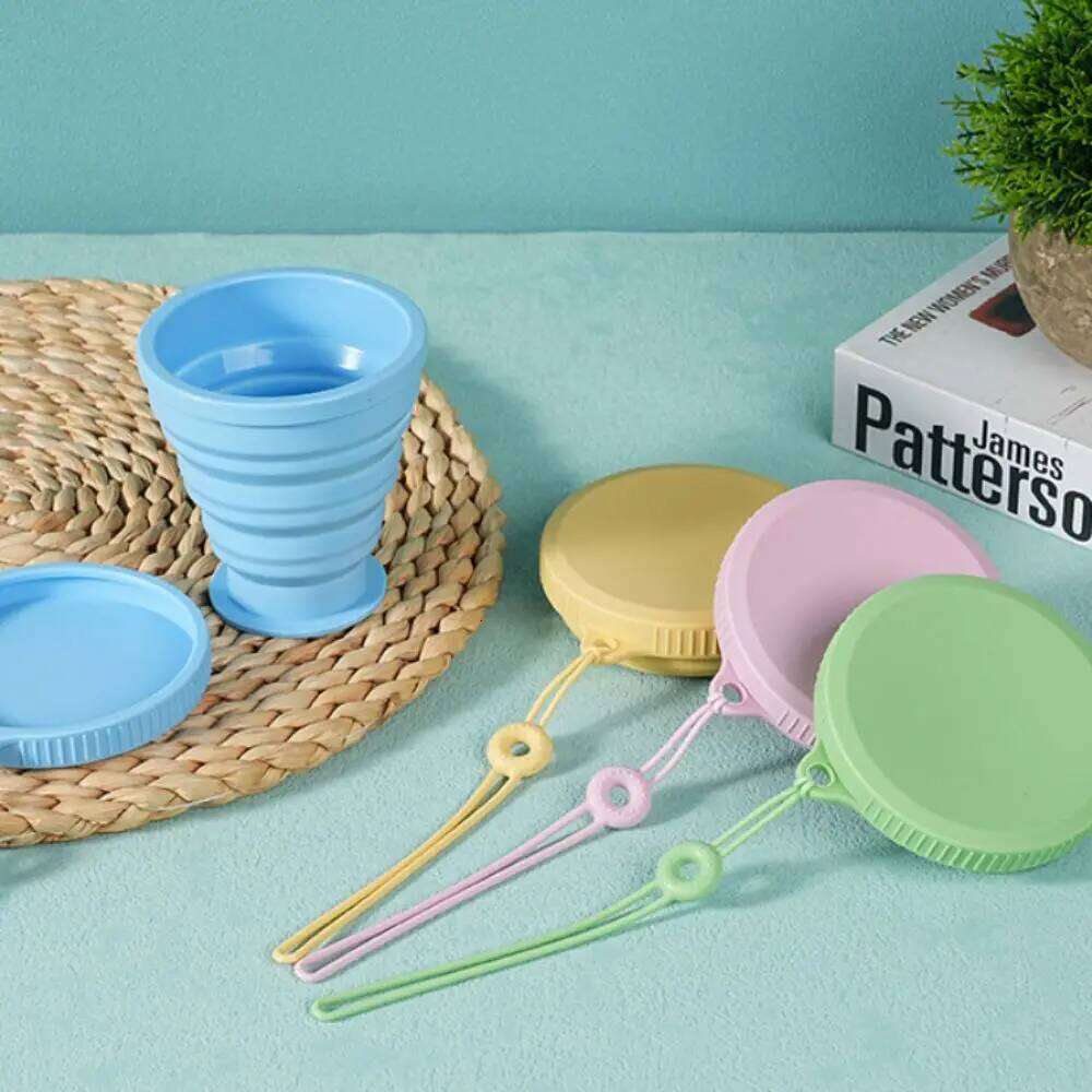 New 220ML Silicone Folding Portable Heat Resistant Water Cup With Lid Food Grade Mouthwash Cups Travel Use Z260313