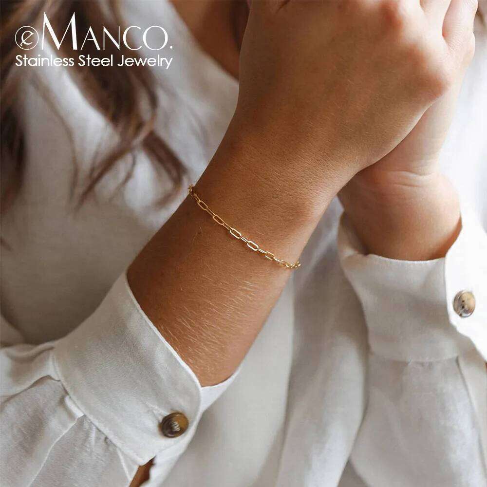 eManco Stainless Steel Adjustable Square Wire Chain Bracelet Women's Minimalist Fashion Accessories Wholesale Z260313