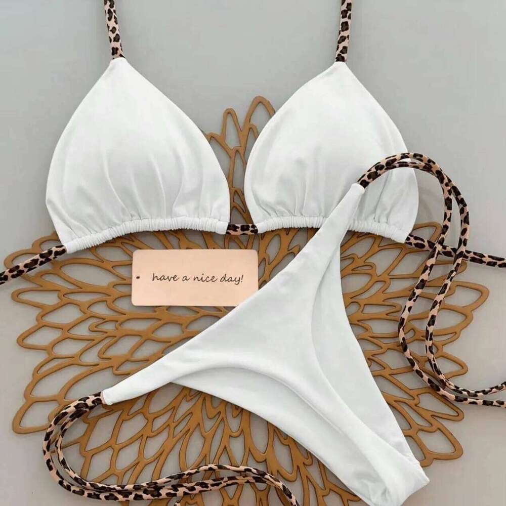 Sexy Bikini Women's Swimsuit Strap Halter Neck Triangle Cup Beachwear Pure Color Cheeky Two Piece Swimsuits Bathing Swimwear 26H0313