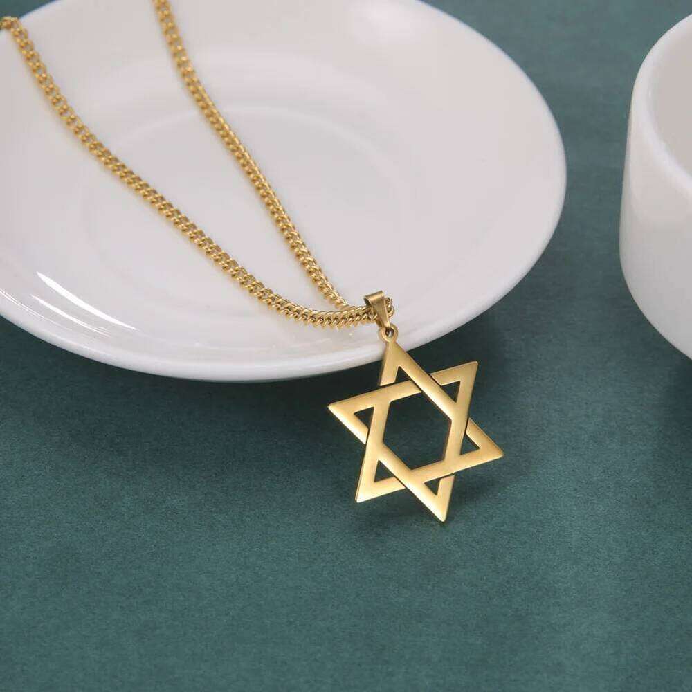 Skyrim Star of David Hexagram Choker Necklace for Men Women Gold Color Stainless Steel Neck Chain Israel Jewish Judaism Jewelry H260312