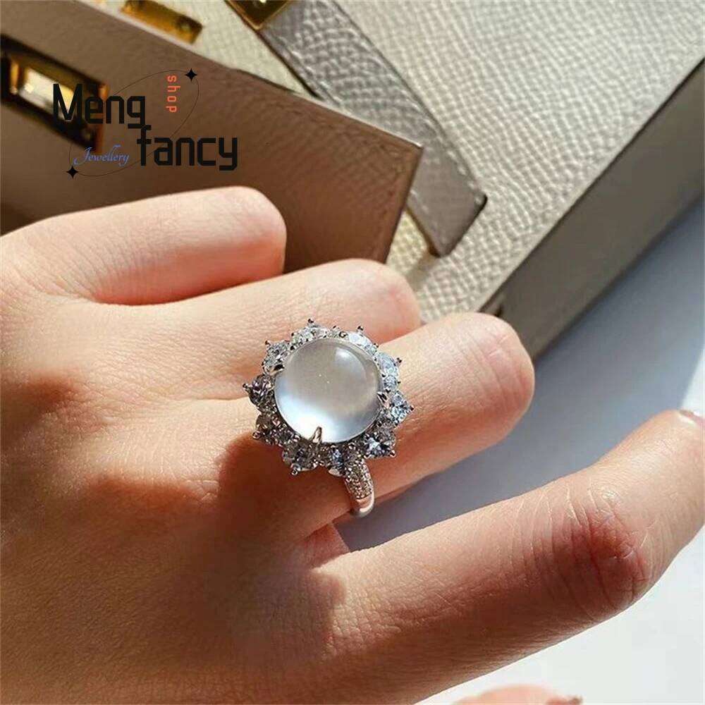 Silver-Inlaid High-Ice Chalcedony The Ice-Bred Pigeon Egg Live Ring Are Fashionable And Elegant Fashion Jewelry H260312