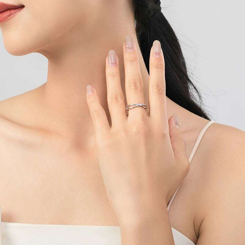 Ailmay Real 925 Sterling Silver Geometric Cross Line Finger Ring For Women Fashion Original Design Birthday Fine Jewelry H260312