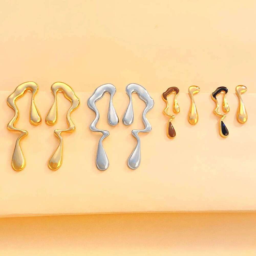 Creative Metal Irregular Water Drops Earrings Necklace For Women Minimalist Design Geometric Curved Stud New Year Jewelry Gift H260312
