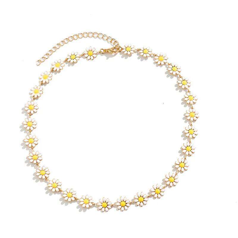 Daisy Colorful Necklace Women Bohemian Charm 18k Gold Plated Chain Stainless Steel Jewelry Cute Girl Accessories Gift H260312