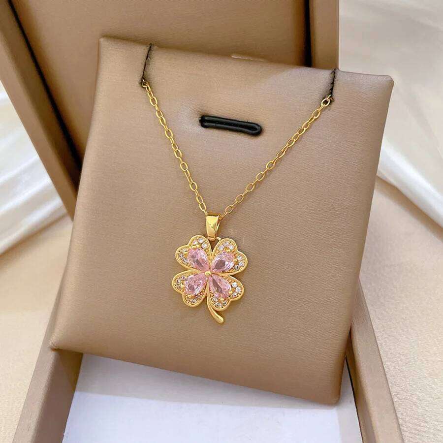 Titanium Steel Pink Lucky Cr Necklace for Women Elegant Choker Versatile Jewelry Accessory H260312