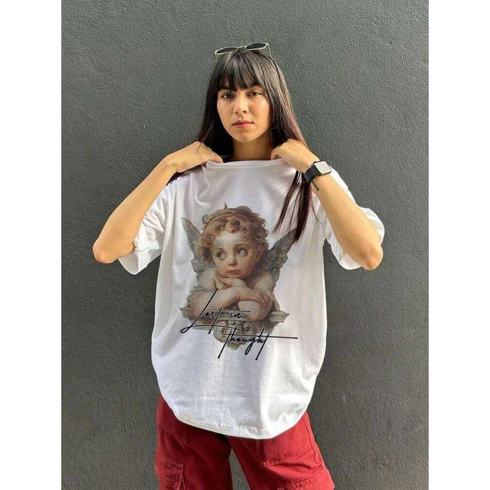 Women T-Shirt Angel Graphic Y2k Streetwear Oversized Cotton Harajuku High Quality Summer Short Sleeve Tees Korean Popular Cothes Z260314