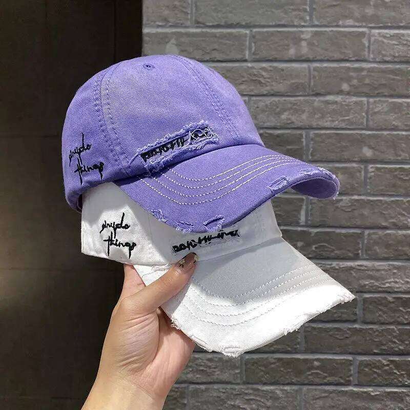 Purple Pleated New 2023 Flat Tongue Hat Small Face Wide brim Versatile Sunscreen Baseball cap for Men and Women Z260313