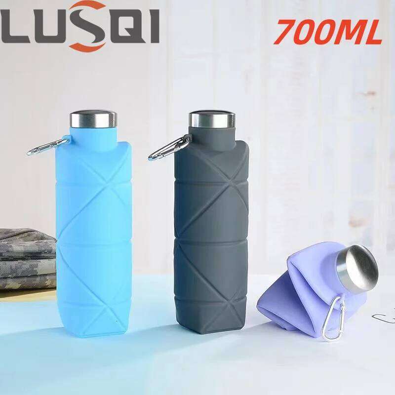 LUSQI 700ml Travel Outdoor Sports Silicone Folding Rhombus Bottle Portable Drop-Proof Water Steel Lid Telescopic Cup Z260313