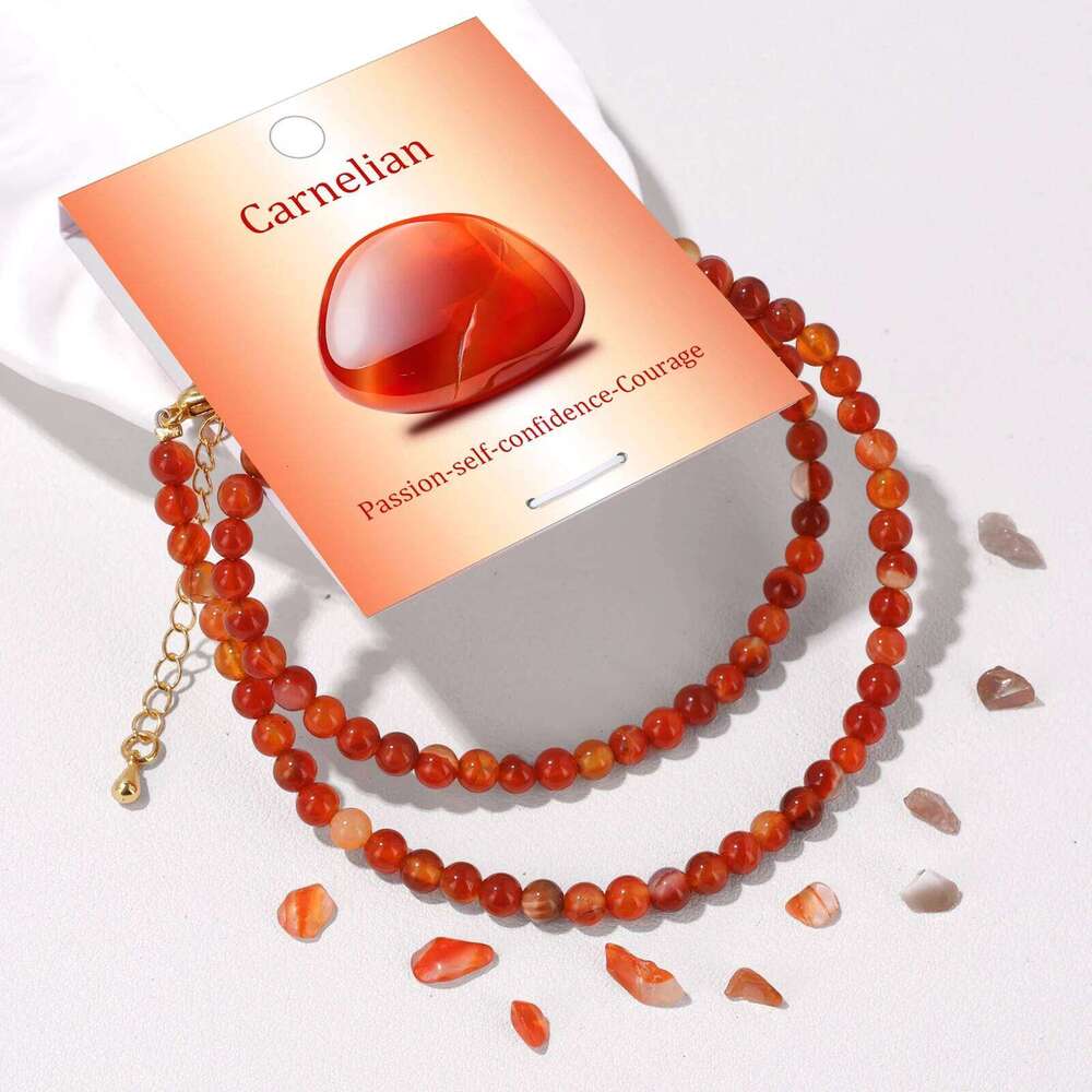 Bohemian Carnelian 4mm Round Beads Necklaces for Women Men Rose Quartzs Tiger Eye Amethysts Choker Friendship Jewelry H260312