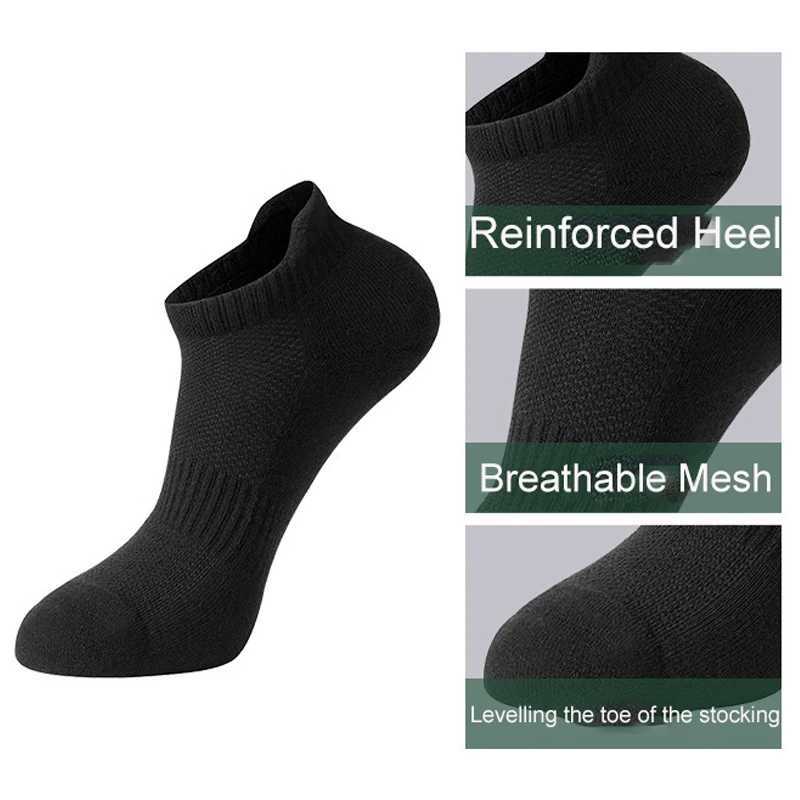 6 Pairs Socks Men Winter Running Ankle Socks Towel Sports Athletic Breathable Comfortable Solid Color Short Socks Black White D260313