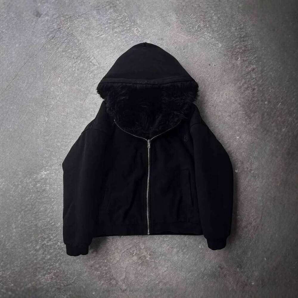 Autumn and Winter Oversized Thickened Warm Black Reversible Faux Fur Parka Men with Hood Zipper Fluffy Jacket Hooded Coat Z260313
