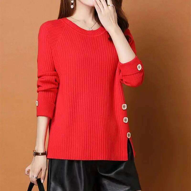 Autumn Winter Striped Pullover Sweater For Women's Knitwears Tops Middle Aged Mother Warm Bottoming Sweaters Pull Femme S-3XL Z260313