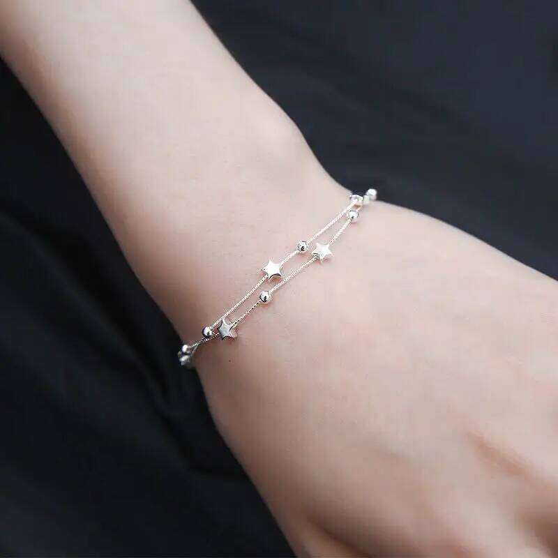 925 Sterling Silver Bead Chain For Women Korean Sweet Double Layer Beautiful Stars Bracelets Original Jewelry Gifts Z260313