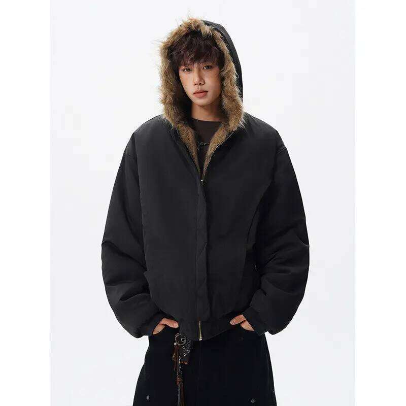 UETEEY Men's Reversible Wear Jacket Vintage Faux Fur Hairy Soft Hooded Coat Man Winter Plush Lined Warm Brown Fluffy Jackets Men Z260313