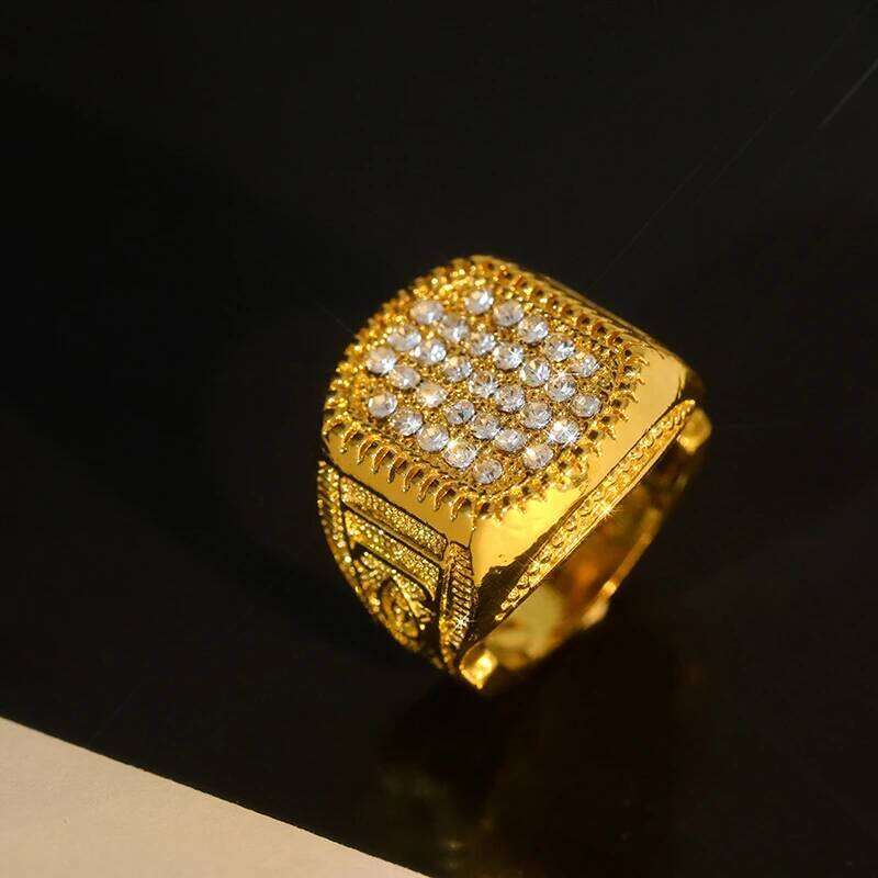New European and American Hip-Hop 24K Gold Full Diamond Alloy For Men's Personalized Wear And Punk Style Ring H260312