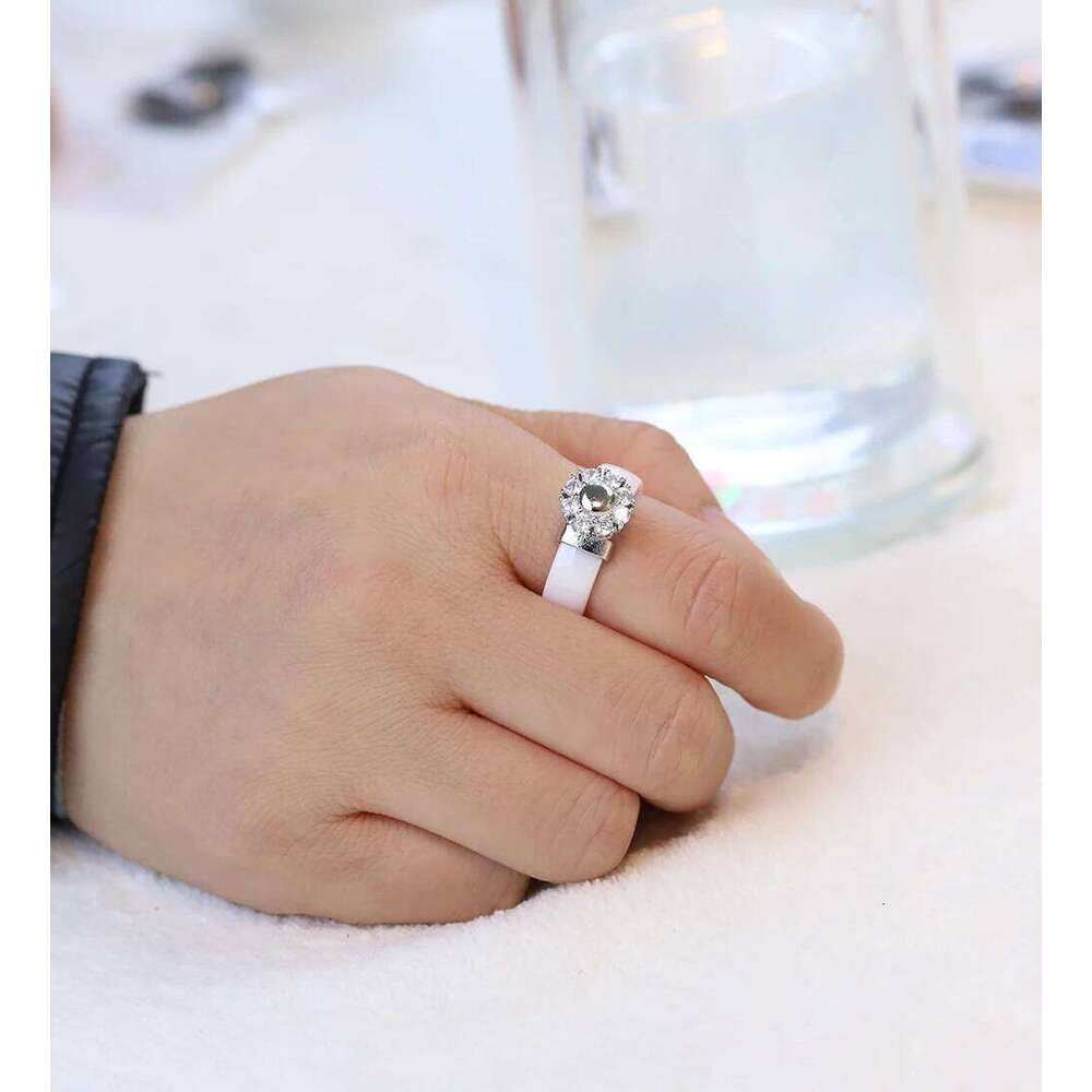 Black&White For Women Cubic Zircon Stainless Steel Engagement Wedding Elegant Rings Ceramic Jewelry H260312