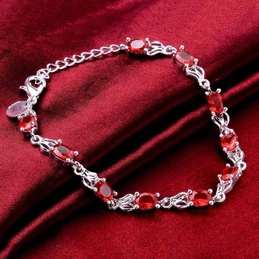 925 Sterling Silver Wild red crystal chain Bracelets for women fashion lady Wedding party beautiful Christmas gifts fine Jewelry Z260313