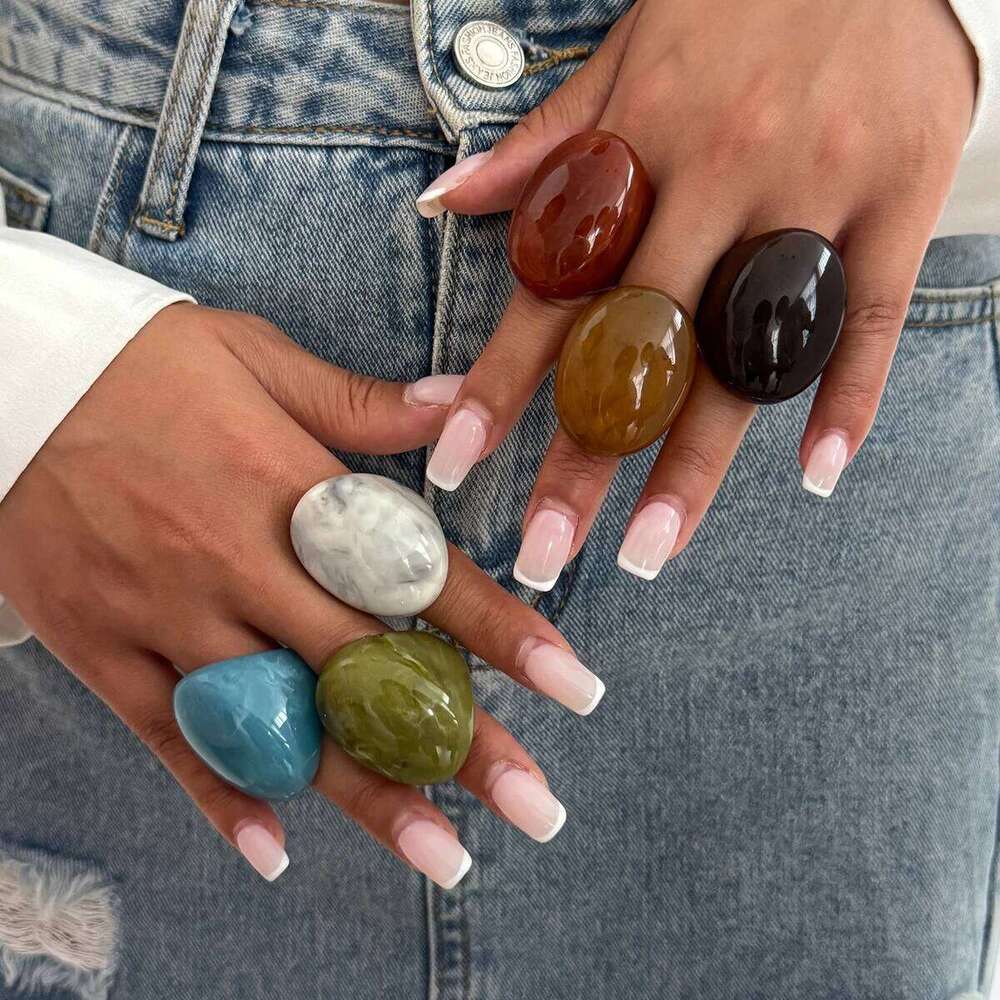 Ingemark Y2K Boho Resin Multicolored Irregular Big Finger for Women Trend Simple Knuckle Rings Aesthetic Party New Jewelry H260312