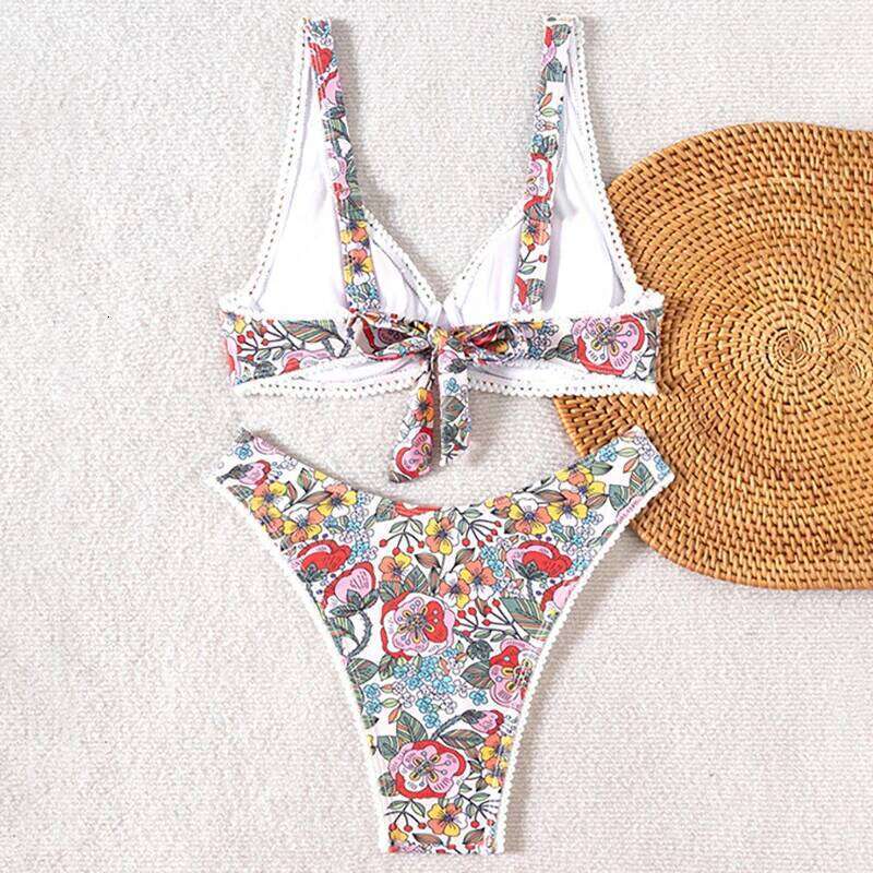 Sexy Bikini 2025 Women Flower Print Push Up Swimsuit Soft Split Bathing Suit Gathered Bra Low Waist Bikinis Sets Beach Swimwear Y260303