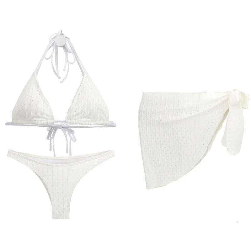 White/Pink Bikini Women Swimsuit 2026 New Swimwear Three Pieces Beach Wrap Bandage Swimsuits Triangle Bathing Suit Biquini 26H0313