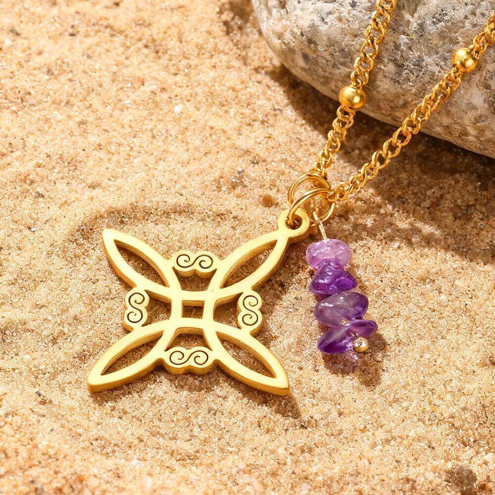 Dawapara Witches Spiritual Amethyst Protective Necklace Stainless Steel Celtics Knot Good Luck Amulet H260312