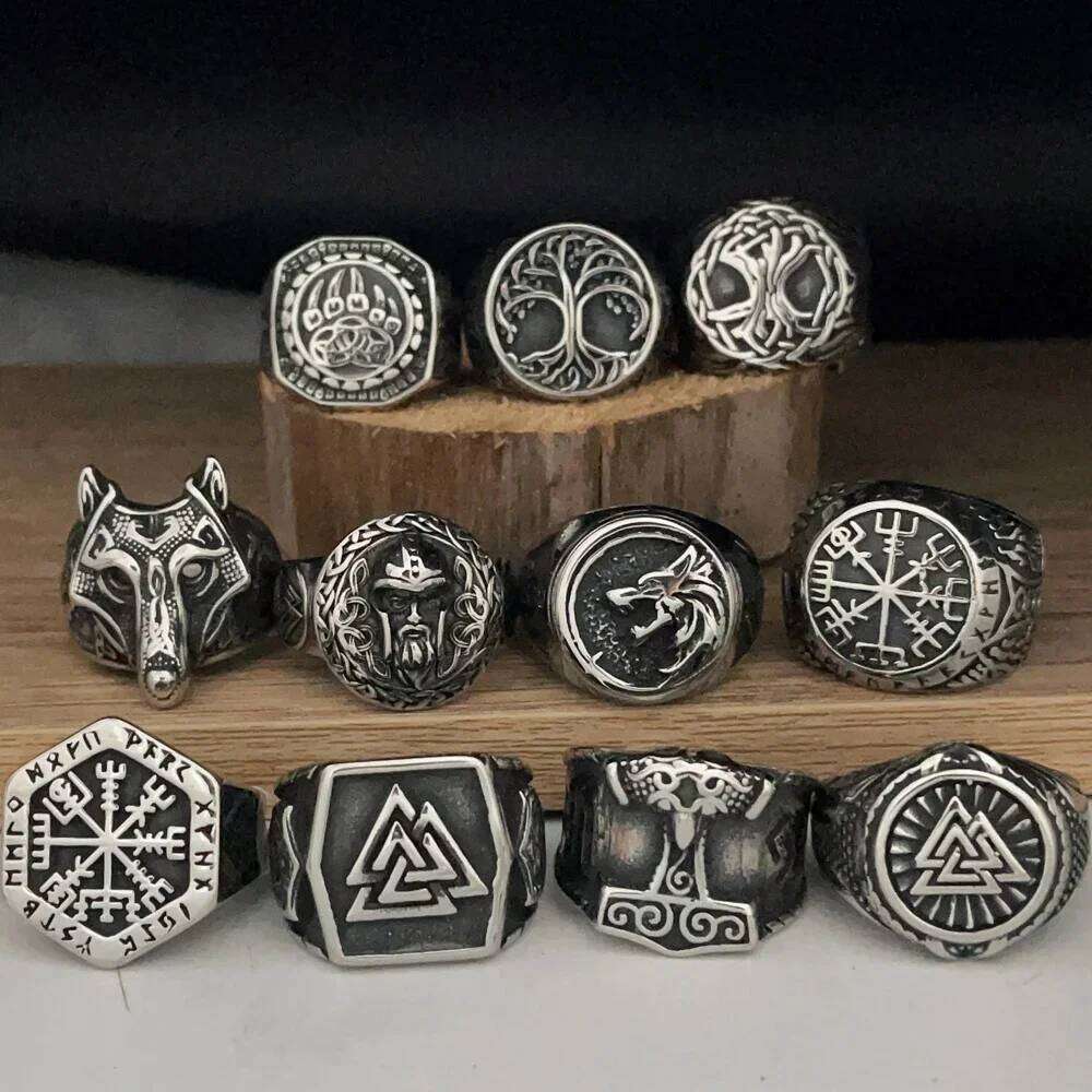 Vintage Viking Men Rings Stainless Steel Ethnic Belief Nordic Odin Compass Tree of Life Valknut Ring Amulet Jewelry Wholesale H260312