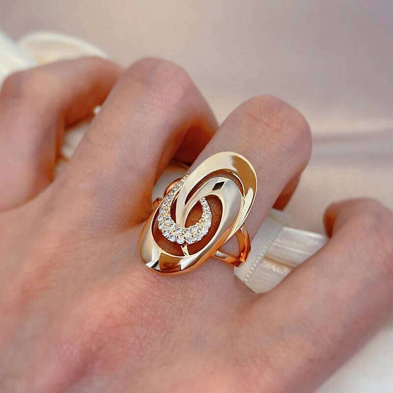 Kinel Unusual 585 Rose Gold Rings Daily Women Fine Minimalist Geometry Natural Zircon Ring Fashion Jewelry 2022 H260312