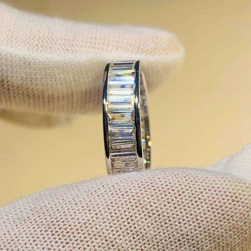Huitan Trendy Women Rings Full Paved Rectangular Cubic Zircon Eternity Wedding Band Accessories Fashion Versatile Jewelry H260312