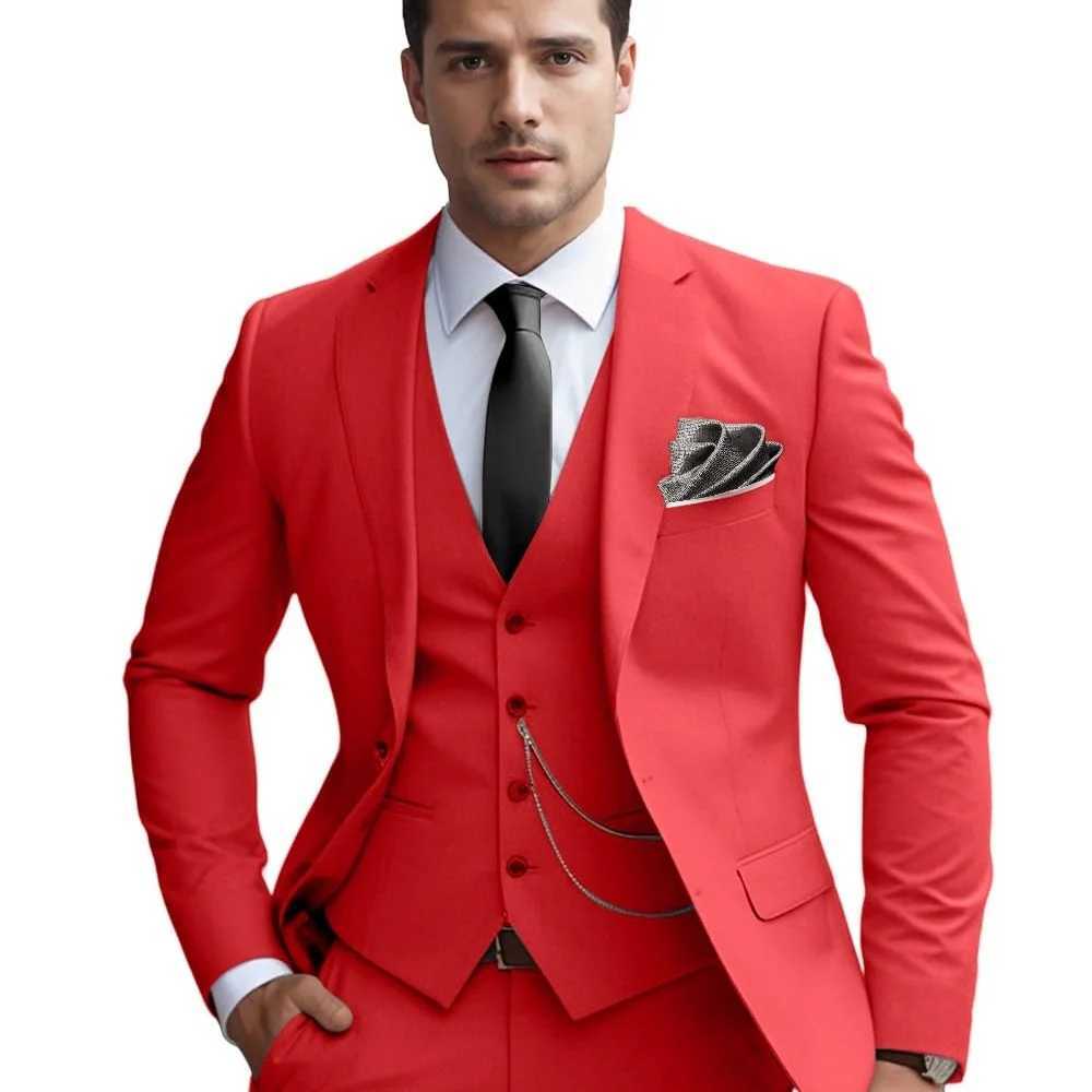 Elegant Solid Slim Fit Mens Suits Fashion Design Groom Wedding Blazer Vest Pants Set for Party Prom Business Boyfriend Wear M260313