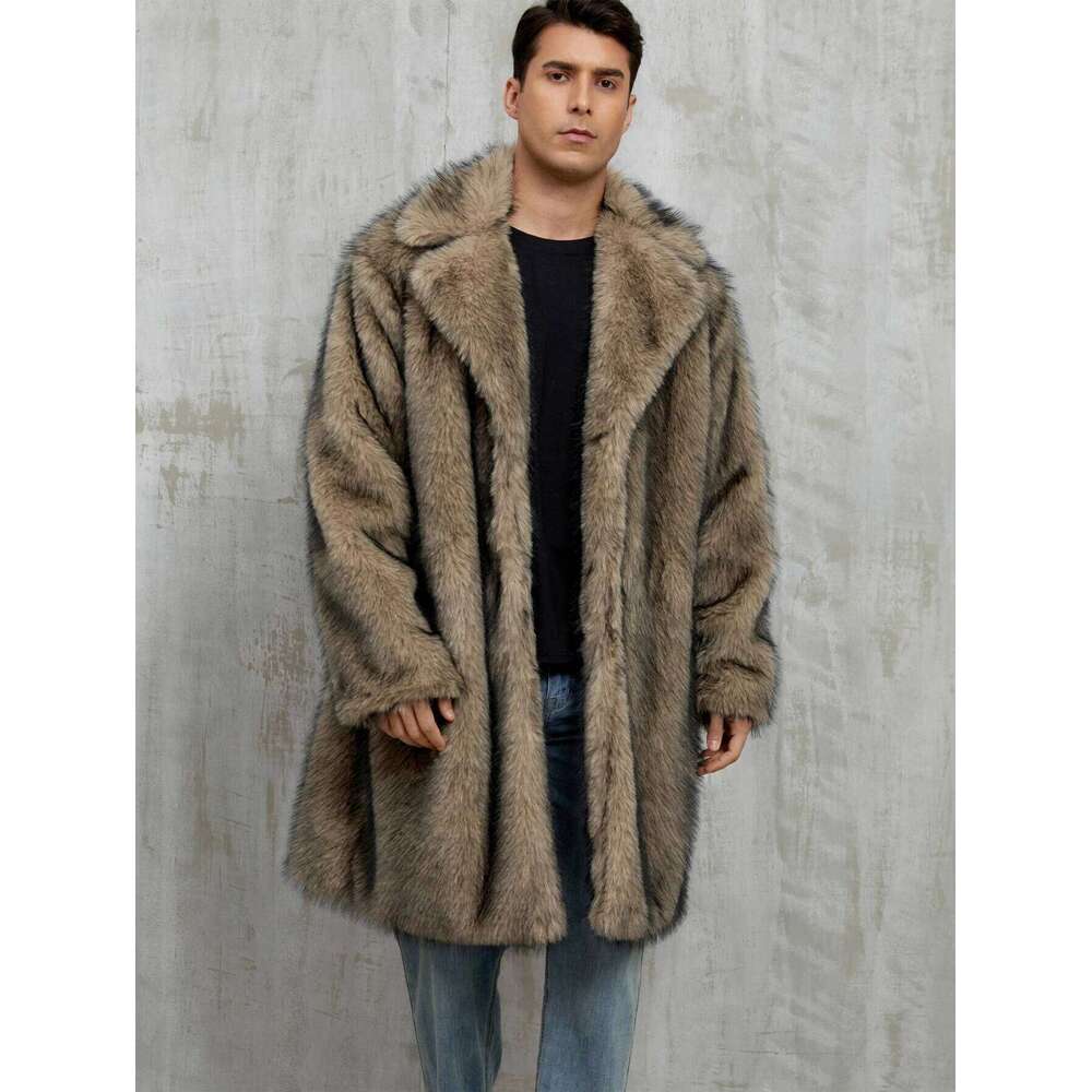 Autumn Winter Large Lapel Long Faux Fur Jacket Men's Overcoat Men Clothing Coat With Pockets Z260313