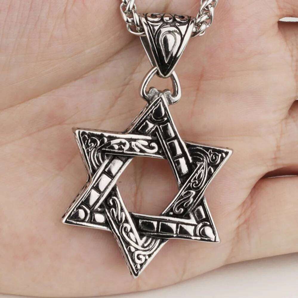 JHSL Men Statement Israel Star of David Pendant Necklace O Shape Twisted Chain Stainless Steel Silver Color Fashion Jewelry H260312