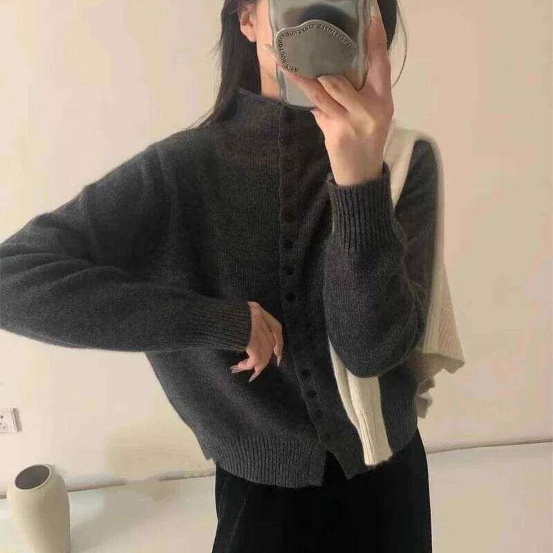 Soft Comfortable Stand-Up Collar Sweater Cardigan Women Simple Single Breasted Cardigans Coat Autumn Winter Knitted Outerwear Z260313