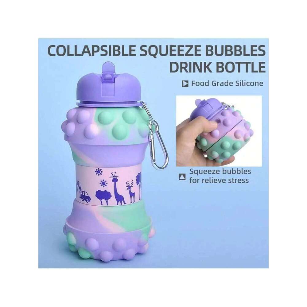 Collapsible Water Bottle - BPA-Free Silicone Cup with Straw & Strap, 550ml, Leakproof for Travel, Gym, Camping, Hiking, Sports Z260313