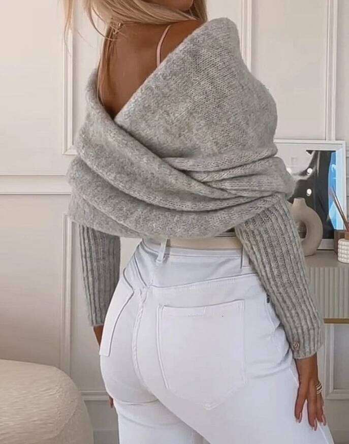 Autumn Lazy Women's Elegant Off Shoulder Cross Knitted Fashion Pullover Casual Outerwear Sweater Z260314