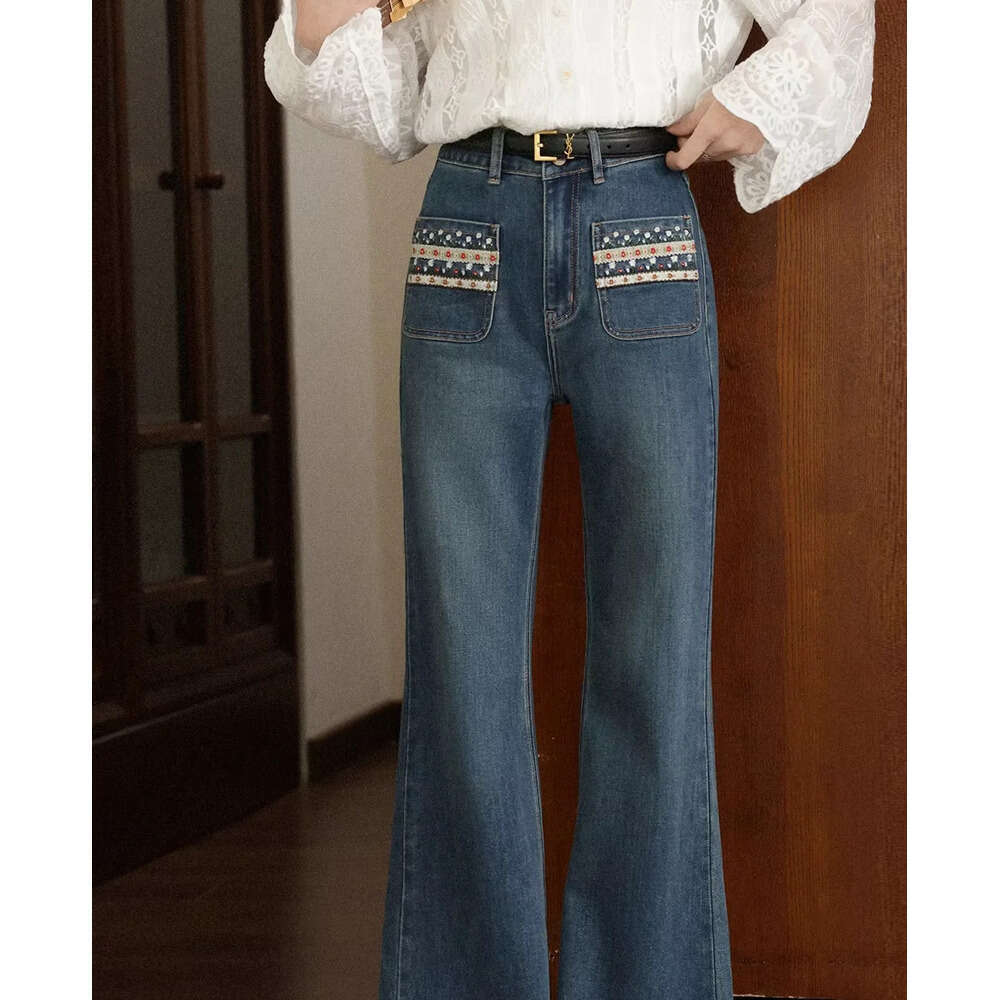 ALXNAN Blue Vintage Jeans High-waist Straight Wide-leg Baggy Pants 2025 Autumn Casual Elegant Office Lady Cotton Trousers L56751 Z260313