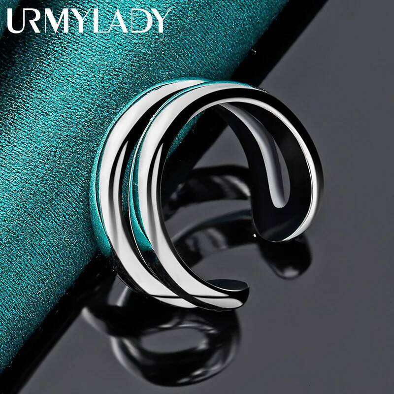 URMYLADY 925 Sterling Silver Double Round Adjustable Ring For Women Wedding Charm Engagement Fashion Jewelry H260312