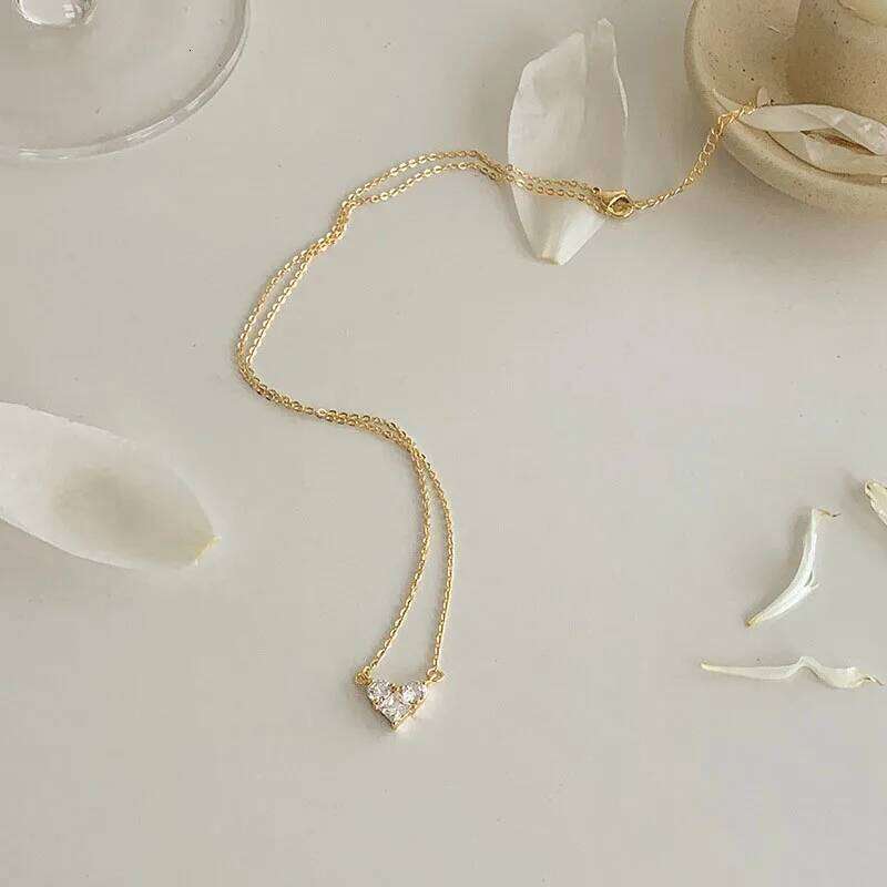 ANENJERY Silver Color Zircon Heart Necklace for Women Shiny Clavicle Chain Jewelry Gift Wholesale H260312