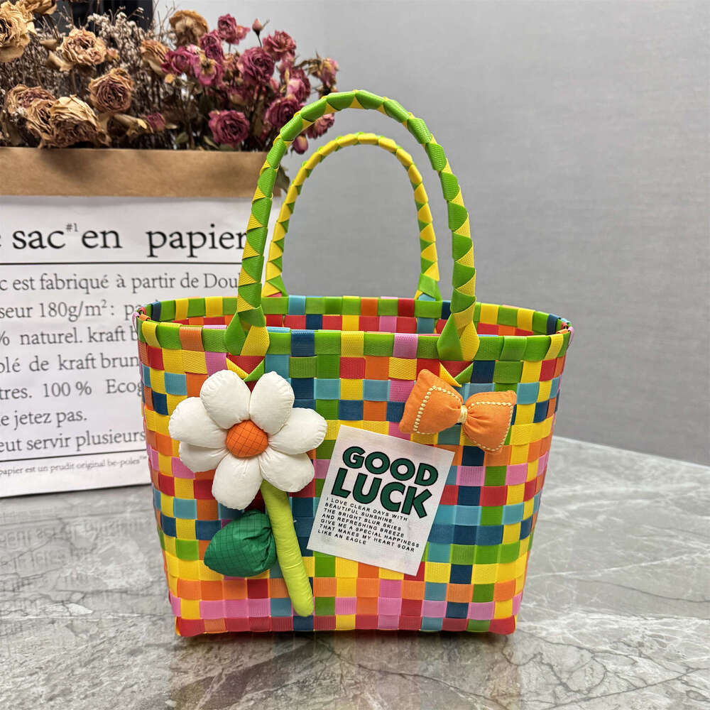 New Plastic Woven Handbag Gift Basket Fresh Style Beach Tote Women's Bag