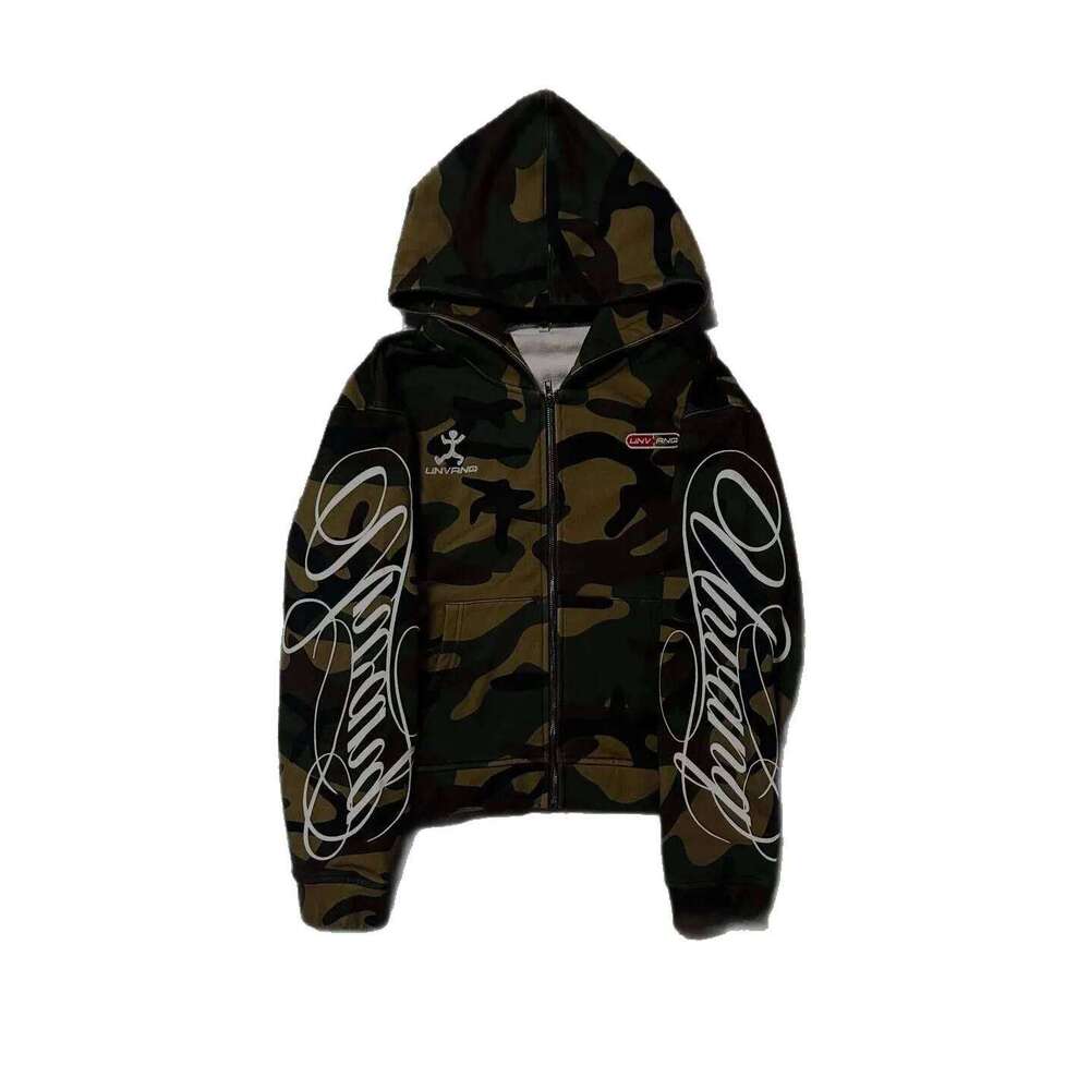 Autumn new men's and women's high street fashion embroidery camouflage Harajuku ins style zipper hooded sweatshirt Y2k clothing 26Y0313