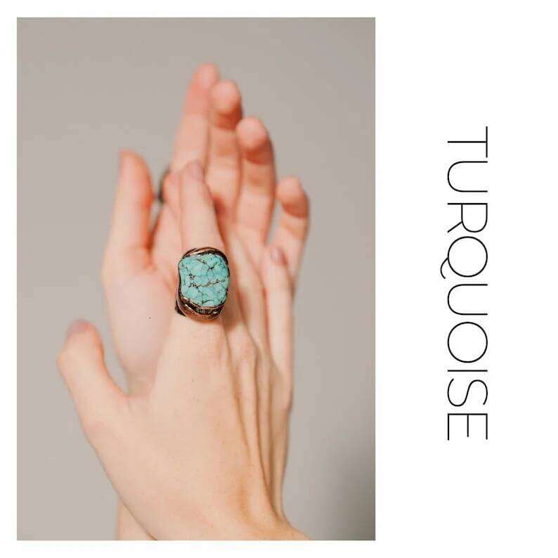 YEEVAA Chunky Turquoise Bronze Ring, Handmade Jewelry Gift H260312