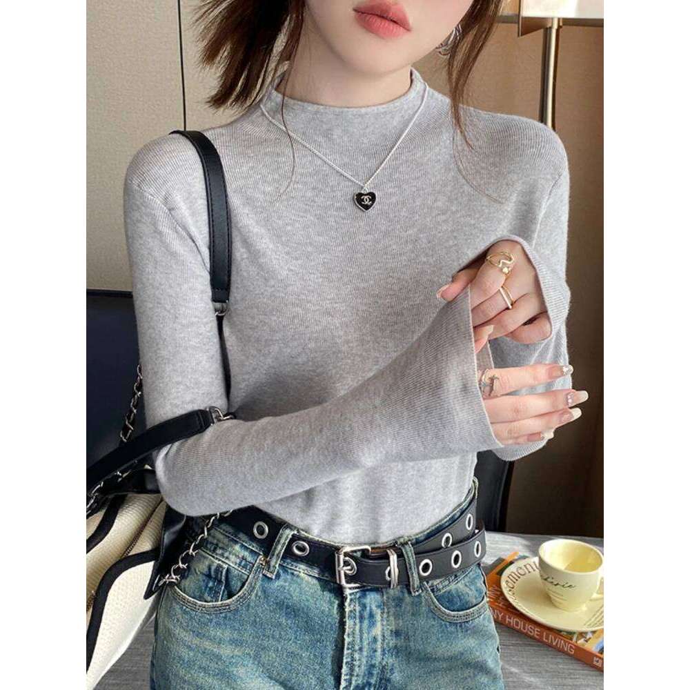Knitted Pullover Women Fashion Slim Stretch Tops Spring Autumn Turtleneck Sweater Korean Long Sleeve Simple Base Layer Top Z260313