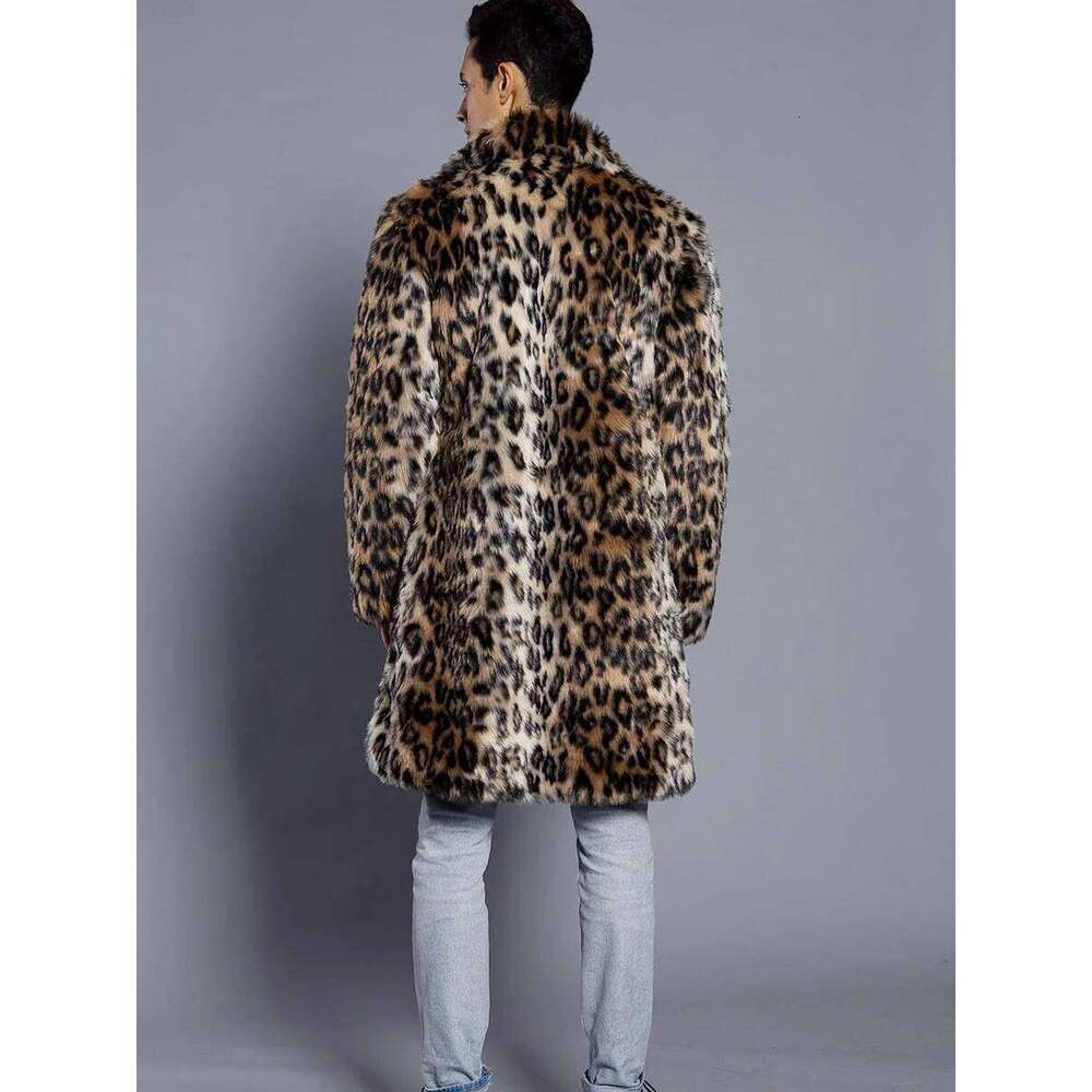 2022 Autumn Winter Large Lapel Long Faux Fur Jacket Men's Overcoat Mens Clothing Leopard Thick Coat Z260313