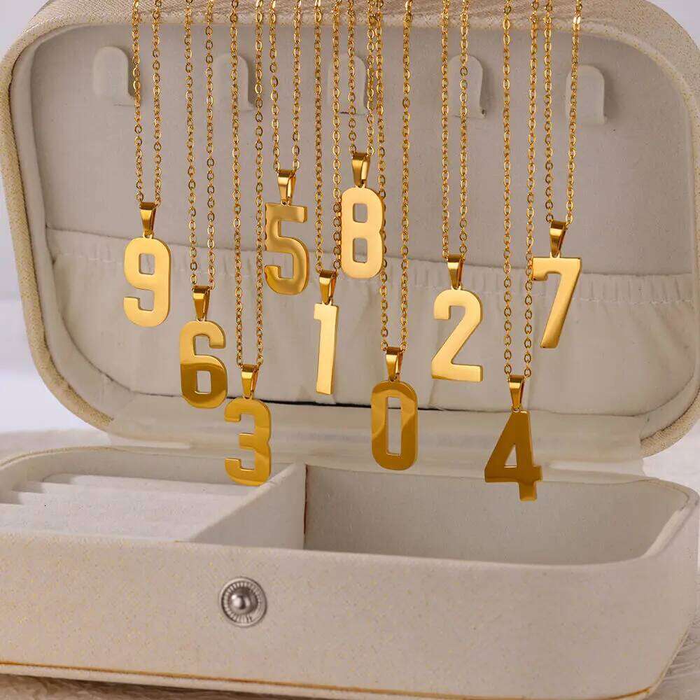 Stainless Steel Angel 0 1 2 3 4 5 6 7 8 9 Necklace For Women Men Lucky Number Gold Color Chain Necklaces Jewelry Gift H260312